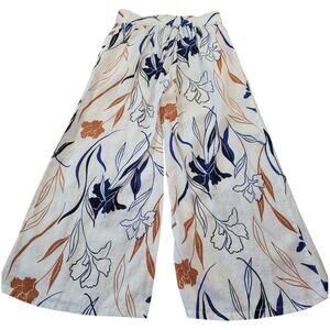 Rachel Roy Linen Floral Wide Leg Crop Pants Resort Boho XS